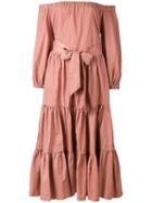 Erika Cavallini - Tiered Off-shoulder Dress - Women - Cotton - 42, Pink/purple, Cotton