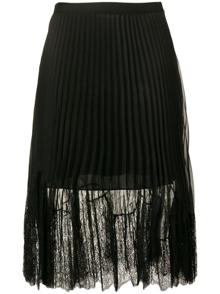 Mcq Alexander Mcqueen Pleated Lace Midi Skirt - Black