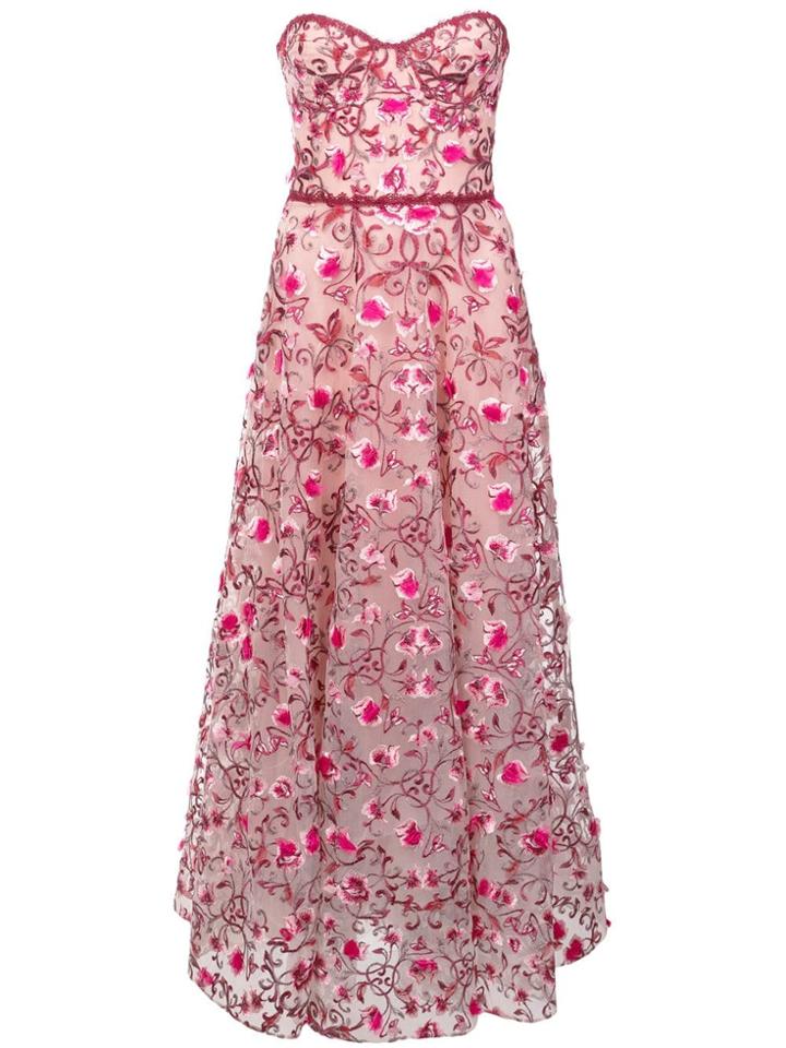 Marchesa Notte Floral Embroidered Dress - Pink