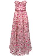 Marchesa Notte Floral Embroidered Dress - Pink