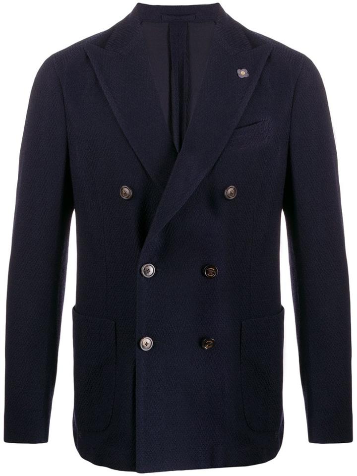 Lardini Chevron Double-breasted Blazer - Blue