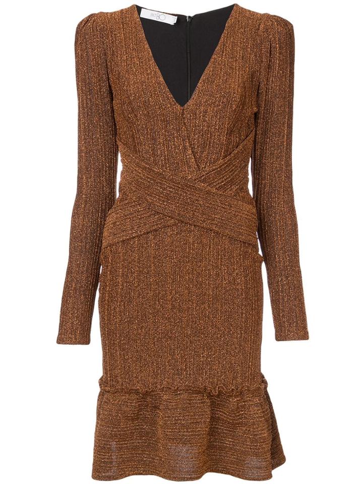 Patbo Long Sleeve Lurex Dress - Brown