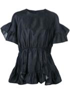 Goen.j Ruffled Denim Blouse, Women's, Size: Medium, Blue, Rayon/tencel