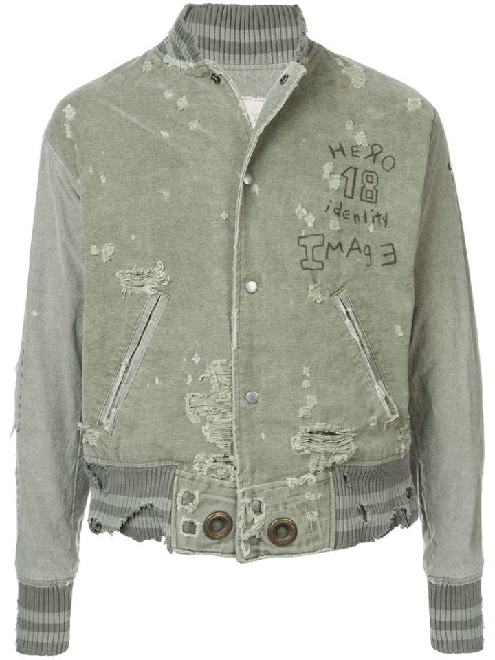Greg Lauren Distressed Bomber Jacket - Green