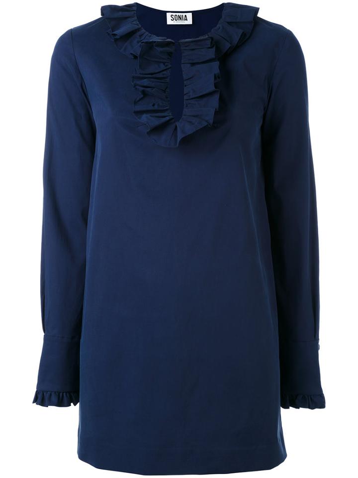 Sonia By Sonia Rykiel - Frill Trim Blouse - Women - Cotton/spandex/elastane/rayon - 36, Blue, Cotton/spandex/elastane/rayon