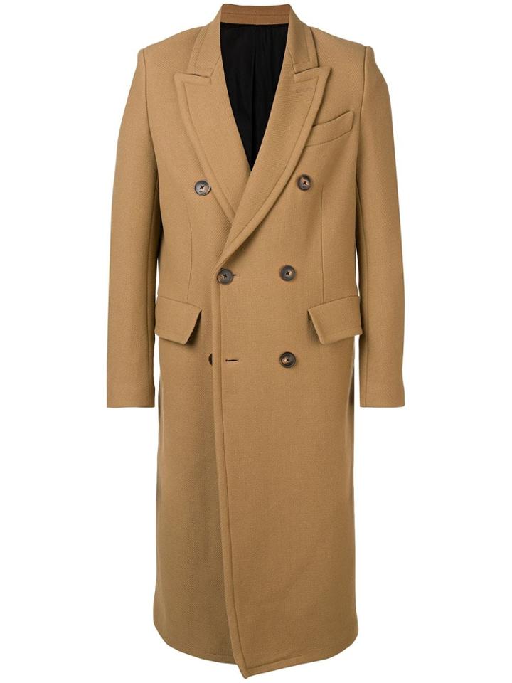 Ami Paris Patched Pockets Double-breasted Long Lined Coat - Neutrals