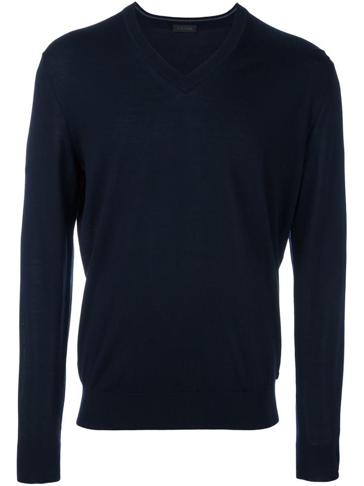 Z Zegna V-neck Jumper, Men's, Size: Xxl, Blue, Wool