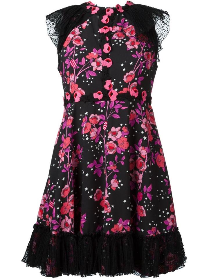 Giamba Floral Print Flared Dress, Women's, Size: 42, Black, Viscose/rayon/spandex/elastane/polyester