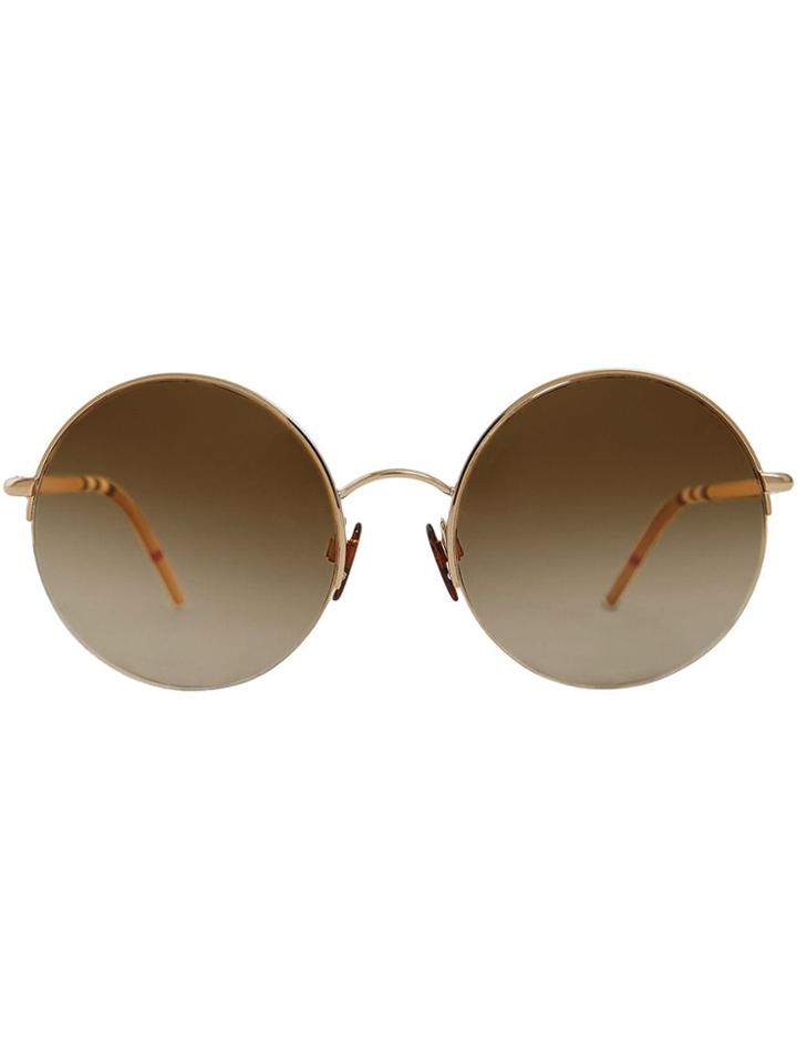 Burberry Eyewear Check Detail Round Frame Sunglasses - Brown