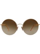 Burberry Eyewear Check Detail Round Frame Sunglasses - Brown