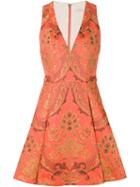 Alice+olivia V-neck Brocade Jacquard Dress, Women's, Size: 8, Yellow/orange, Viscose/polyester/spandex/elastane
