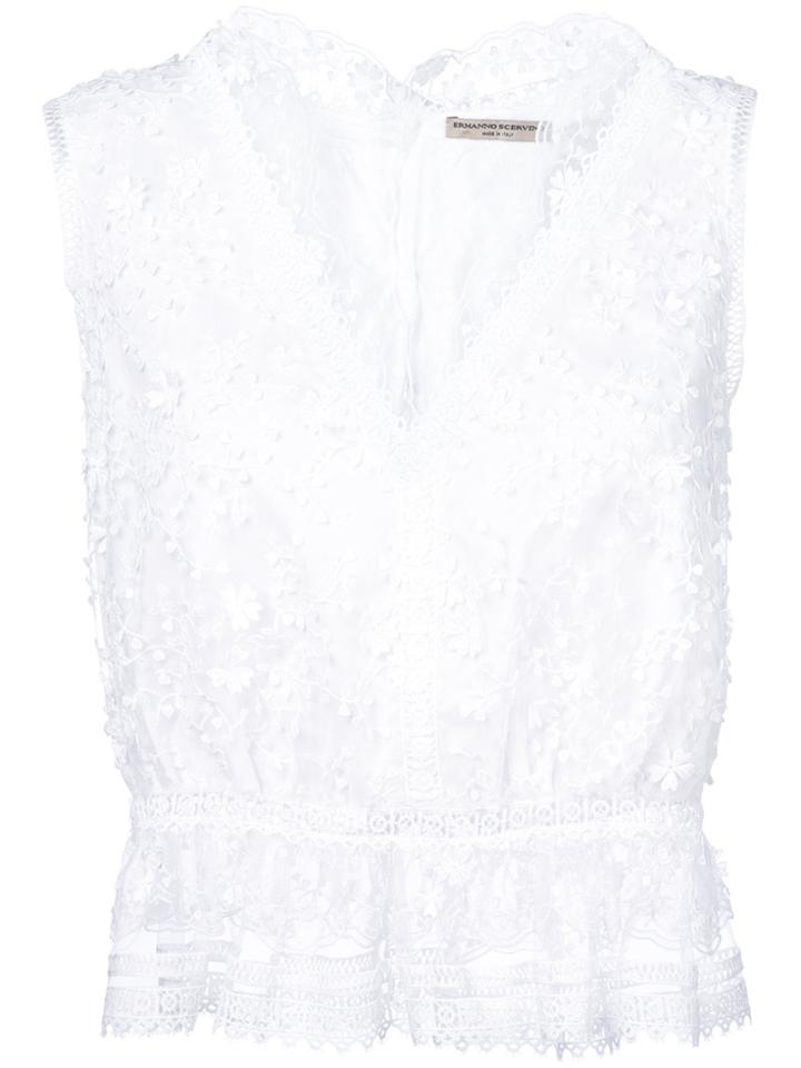 Ermanno Scervino Embroidered Sleeveless Lace Top - White