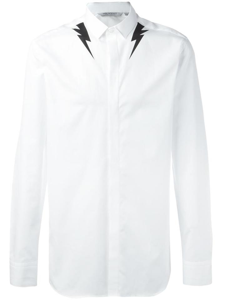 Neil Barrett Lightning Bolt Detail Shirt, Men's, Size: 41, White, Cotton