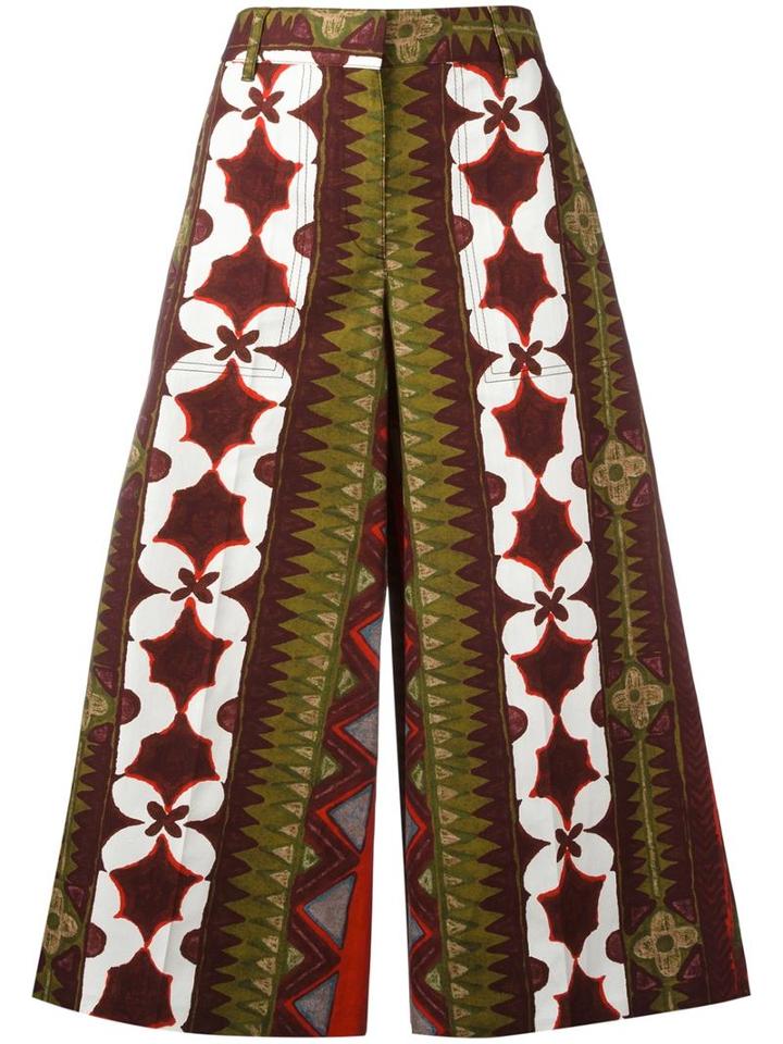 Valentino Cuban Flower Print Palazzo Pants, Women's, Size: 40, Red, Cotton