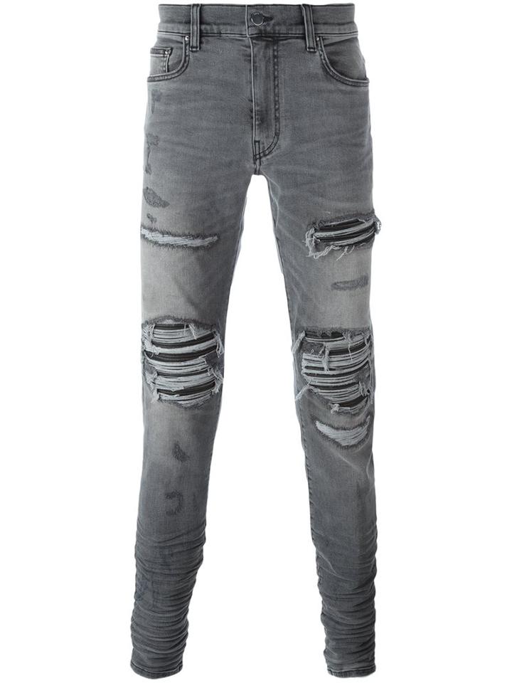 Amiri Ripped Slim-fit Jeans, Men's, Size: 34, Grey, Cotton/spandex/elastane