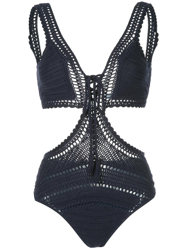 Suboo Lace Front Cutout One Piece - Blue