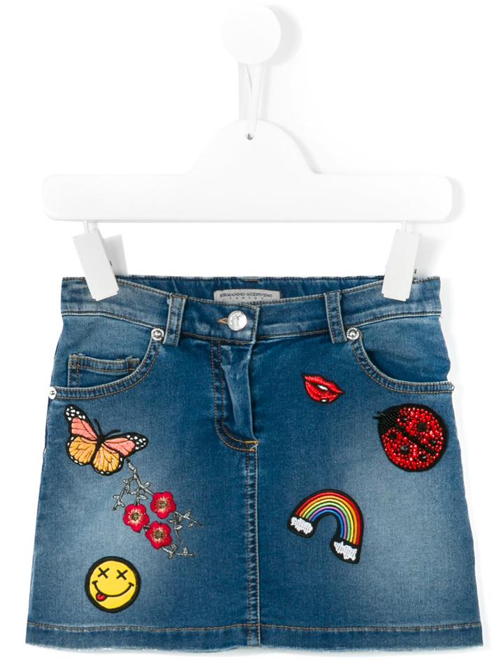 Ermanno Scervino Junior - Multi Patch Denim Skirt - Kids - Cotton/polyester/spandex/elastane - 4 Yrs, Blue