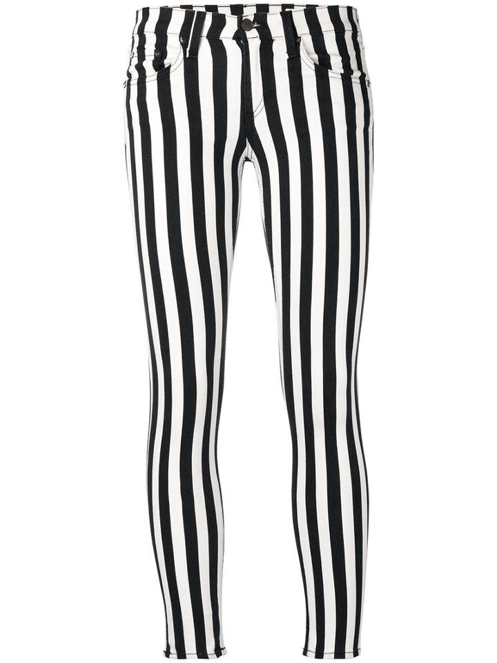 Rag & Bone /jean Striped Stretch Cropped Trousers, Women's, Size: 30, Black, Cotton/spandex/elastane/tencel