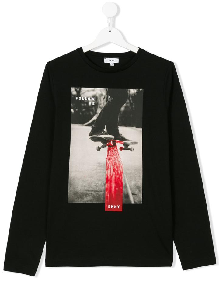 Dkny Kids Teen Skateboard Logo Print Top - Black