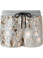 Markus Lupfer Metallic Print Track Shorts, Women's, Size: Xs, Grey, Cotton