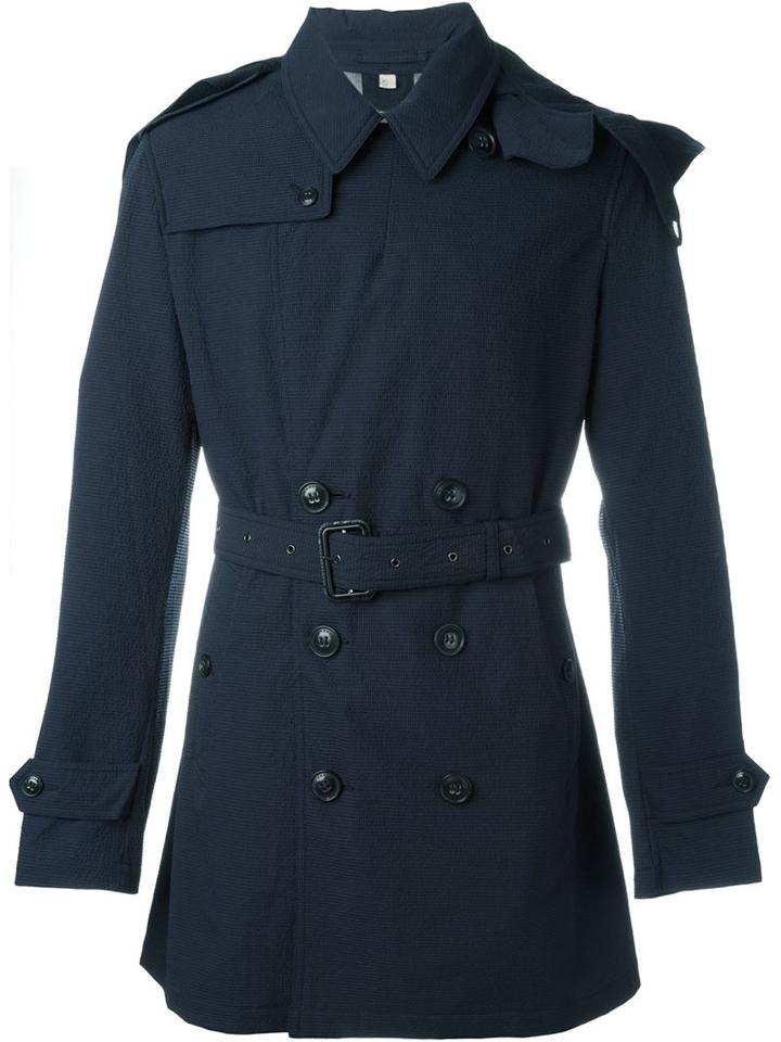 Burberry Brit Hooded Trench Coat, Men's, Size: Xl, Blue, Polyester/cotton/linen/flax