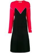 Msgm Dress L/s Round Neck Colorblocking Knit Dress - Red
