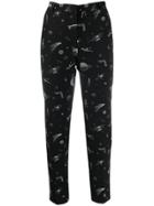 Pinko Cropped Space Print Trousers - Black