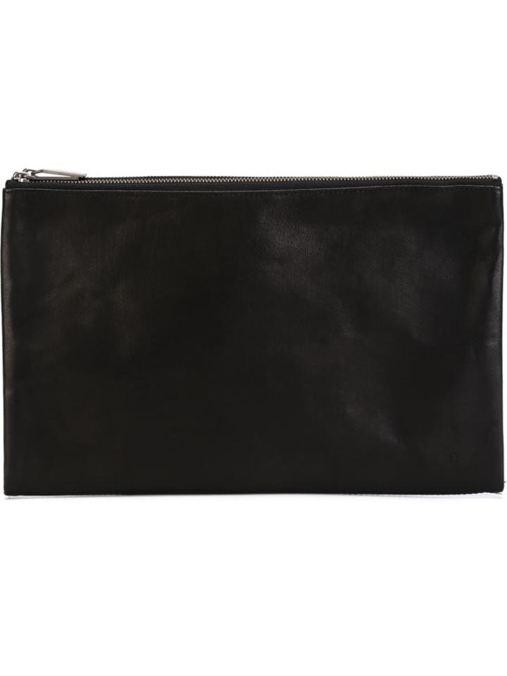 Yohji Yamamoto Folded Zip Clutch, Men's, Black, Goat Skin