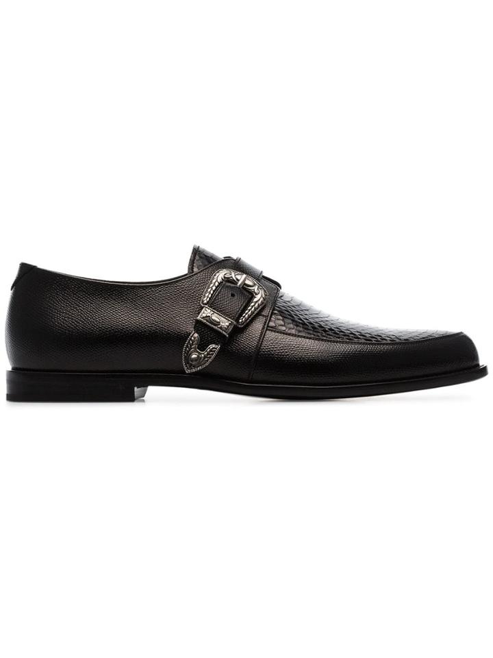 Saint Laurent Black Charles Croc Print Buckled Monk Shoes