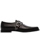 Saint Laurent Black Charles Croc Print Buckled Monk Shoes