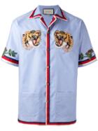 Gucci Bengal Tiger Bowling Shirt, Men's, Size: 46, Blue, Cotton/polyester