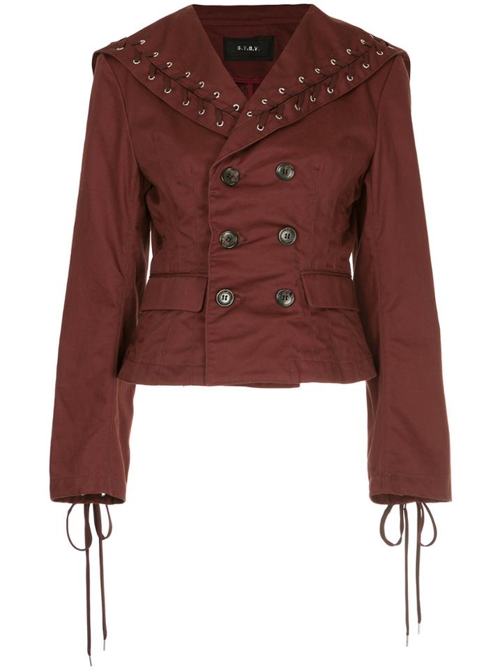 G.v.g.v. Lace Trimmed Double Breasted Cropped Jacket - Red
