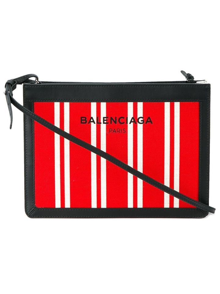 Balenciaga Stripe Cross-body Bag, Women's, Red, Cotton/leather