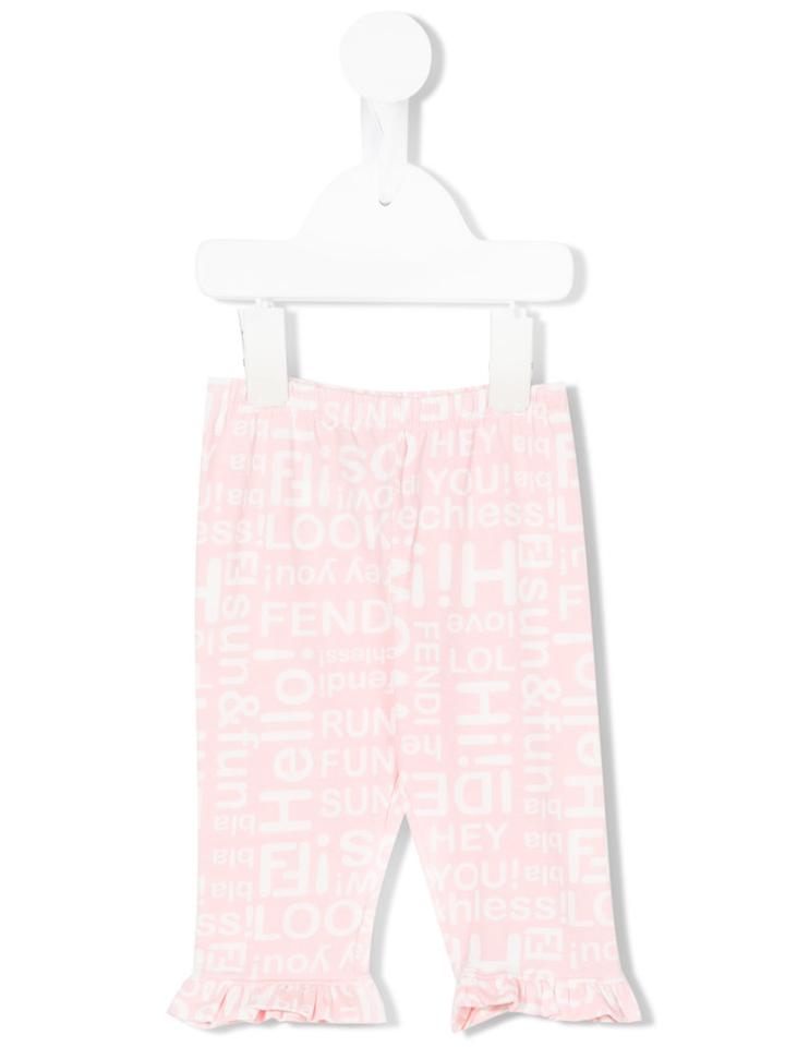 Fendi Kids - Slogan Print Trousers - Kids - Cotton/spandex/elastane - 6 Mth, Pink/purple