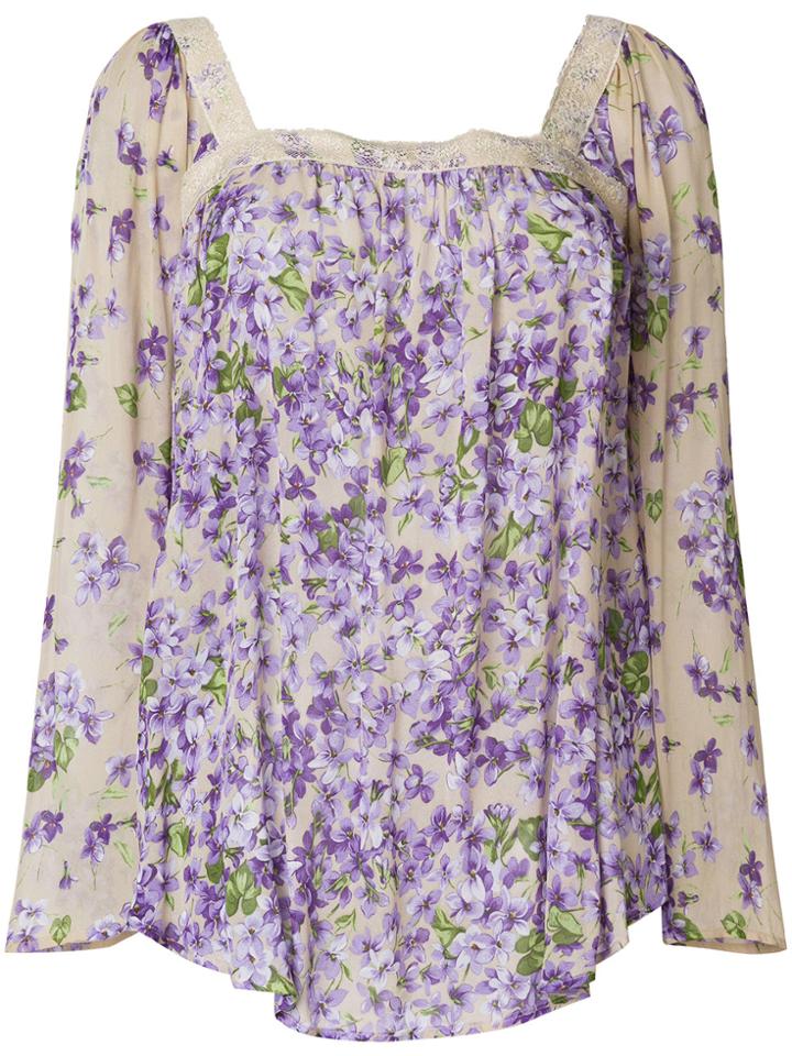 Twin-set Sheer Floral Long-sleeve Blouse - Nude & Neutrals