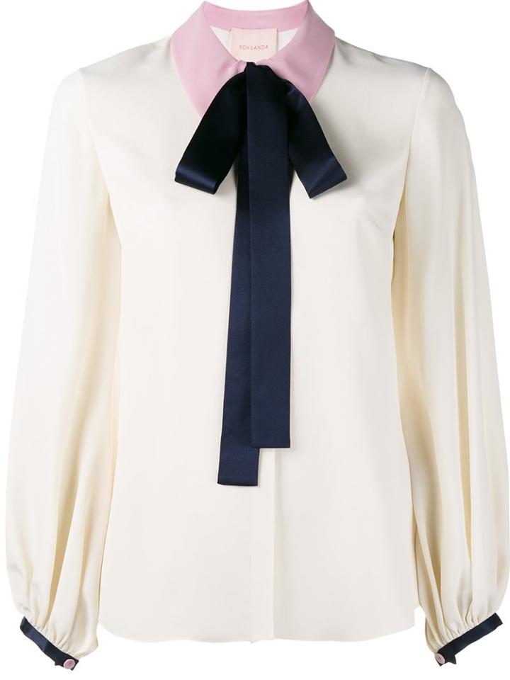 Roksanda 'kellaway' Contrast Collar Blouse, Women's, Size: 10, Nude/neutrals, Silk/polyamide/acetate