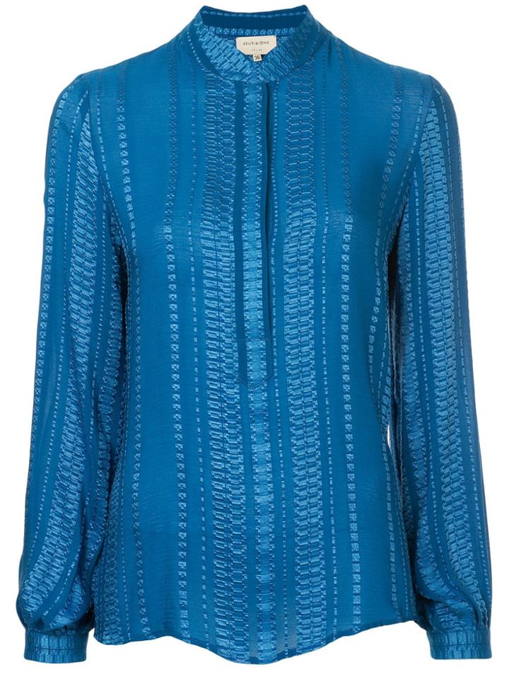 Zeus+dione Textured Band Collar Shirt - Blue