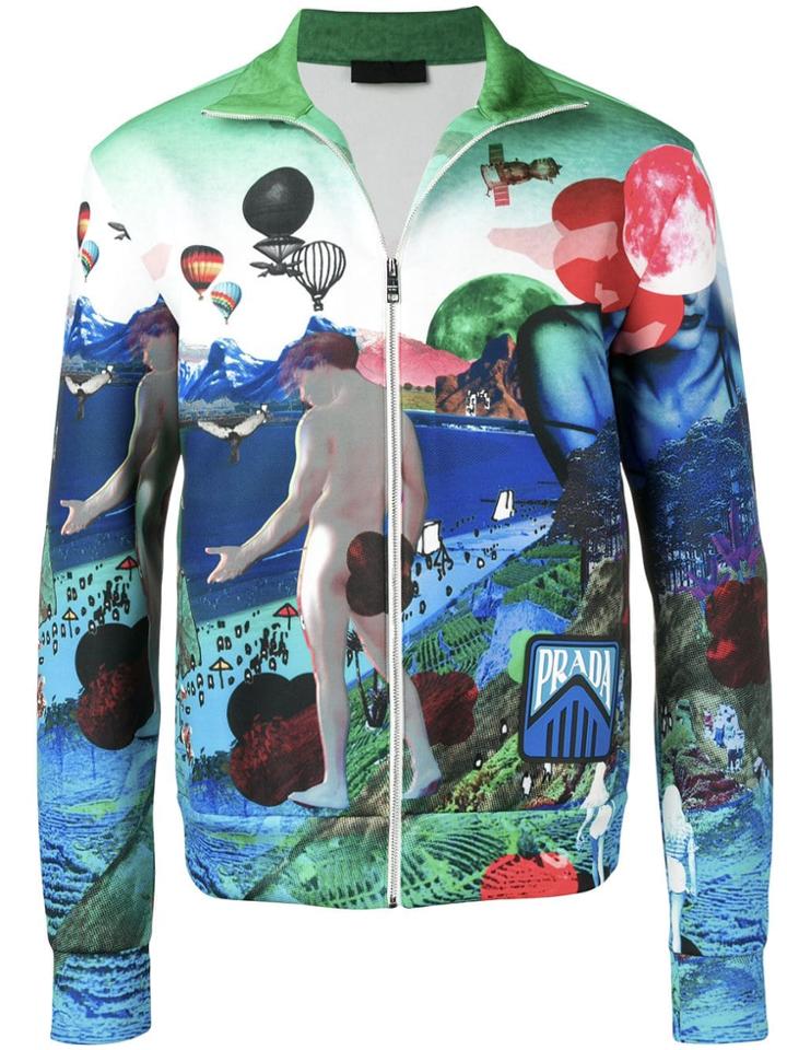 Prada Art Print Bomber Jacket - Blue
