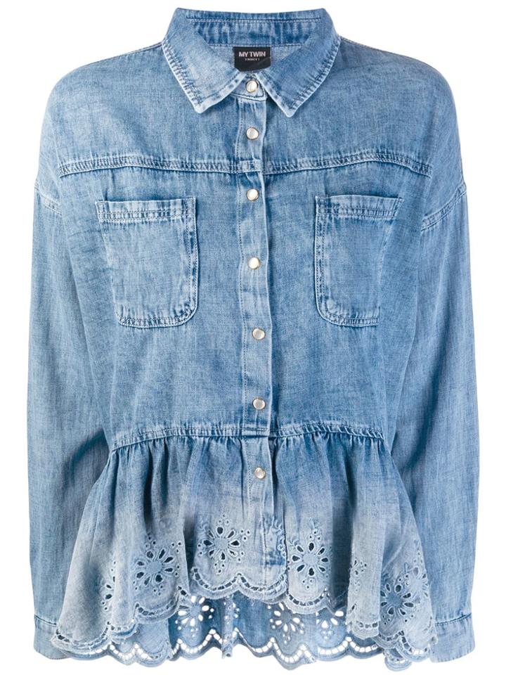 Twin-set Peplum Denim Shirt - Blue