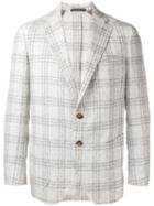 Eleventy Checked, Slim Fitting Blazer, Men's, Size: 52, Nude/neutrals, Linen/flax/polyamide/cupro