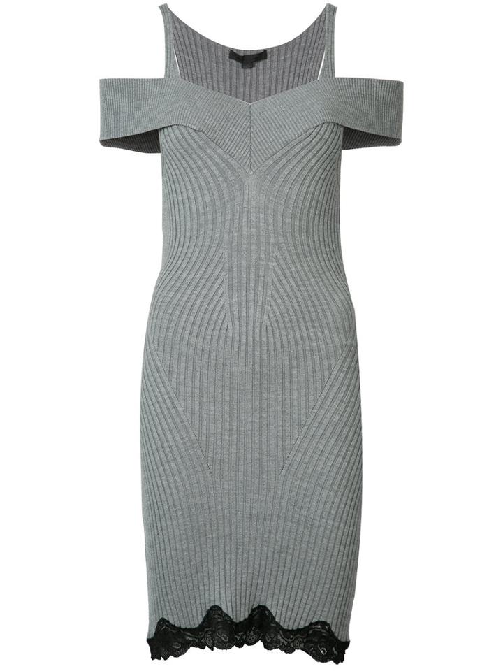 Alexander Wang - Cold Shoulder Knit Dress - Women - Silk/nylon/spandex/elastane/merino - M, Grey, Silk/nylon/spandex/elastane/merino