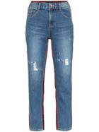 Sjyp Denim And Tartan Straight-leg Jeans - Blue