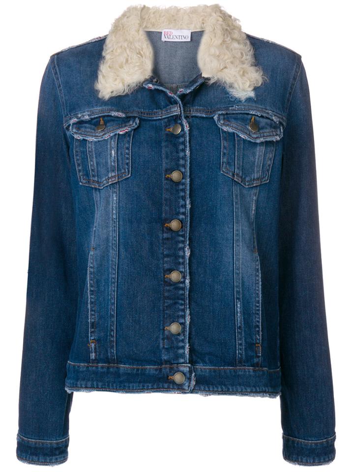 Red Valentino Shearling Denim Jacket - Blue