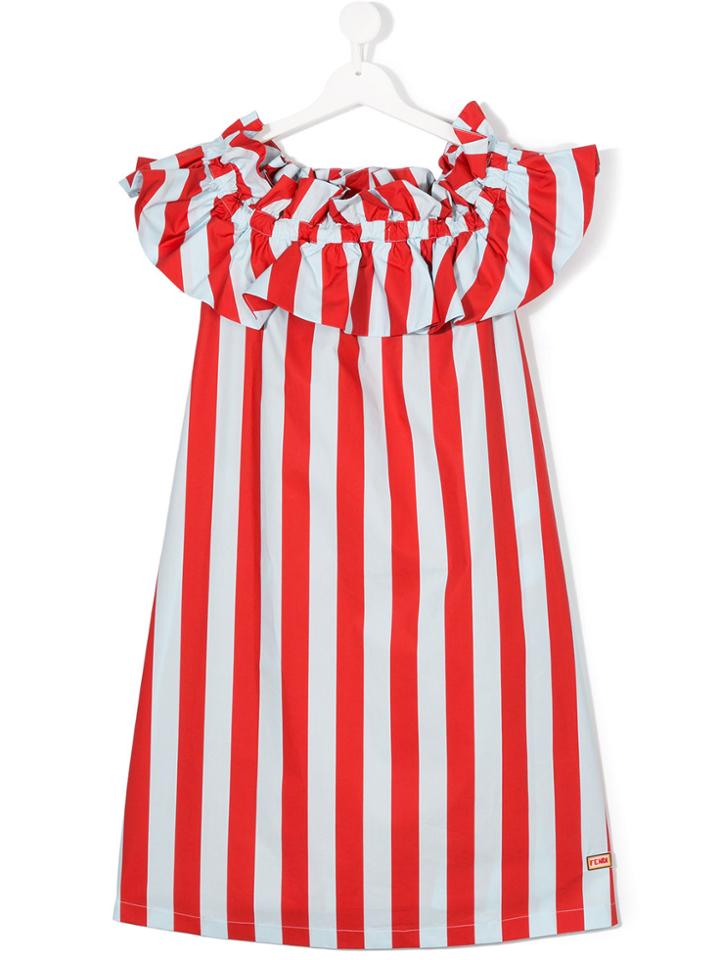Fendi Kids Striped Off-shoulder Dress - Red