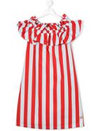 Fendi Kids Striped Off-shoulder Dress - Red