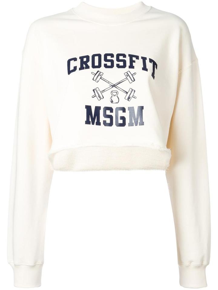 Msgm Logo Print Cropped Sweatshirt, Women's, Size: Xs, Nude/neutrals, Cotton
