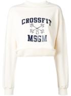 Msgm Logo Print Cropped Sweatshirt, Women's, Size: Xs, Nude/neutrals, Cotton