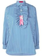 The Gigi Striped Ruffle Placket Shirt - Blue