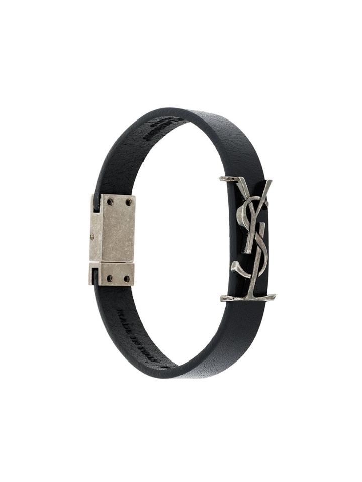 Saint Laurent Logo Plaque Strap Bracelet - Black
