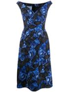 Prada Off-the-shoulder Rose Print Dress - Blue